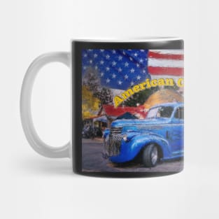 Classic Old American Truck in Blue with American Flag Mug